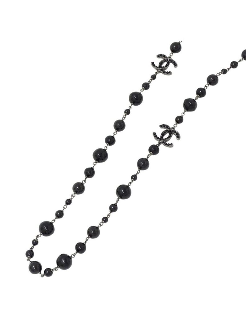 Chanel Necklace CC Logo Metal Black Silver Large Long Opera